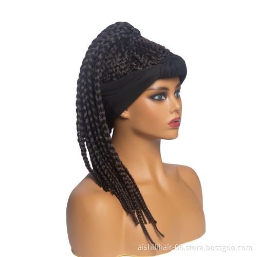 Aishili high quality wrap turban hair yaki braided wigs synthetic headband wig for women